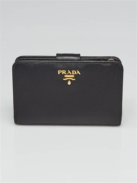 prada 1m1225|Black Large Printed Saffiano Leather Wallet .